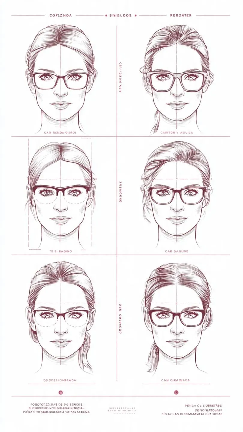 Ilustración de distintas formas de cara con las monturas de gafas que mejor les sientan